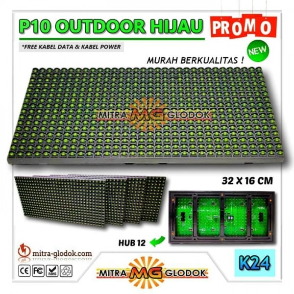 Panel Modul P10 DIP Outdoor Single Color - GREEN (Small IC) | HIJAU - 32 x 16 cm Panel Modul P10 DIP Outdoor Single Color - GREEN (Small IC) | HIJAU - 32 x 16 cm